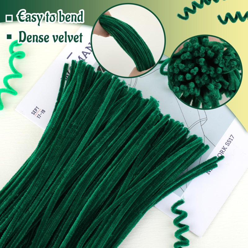 Mnuizu 200pcs Pipe Cleaners,Pipe Cleaners Chenille Stems for Craft, Fuzzy Sticks Christmas Craft Supplies for DIY Art & Creative Crafts Decorations(Dark Green) - Image 3